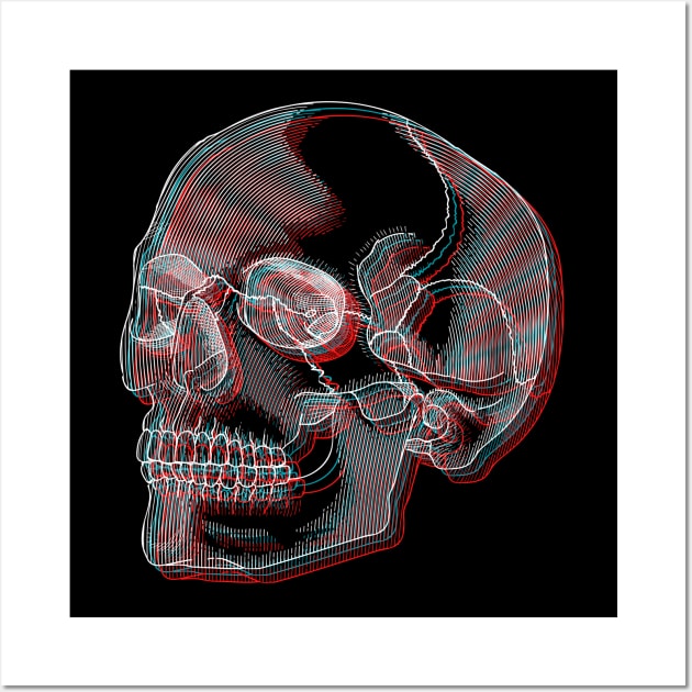 Skull Anaglyph (Red and Blue) Wall Art by TJWDraws